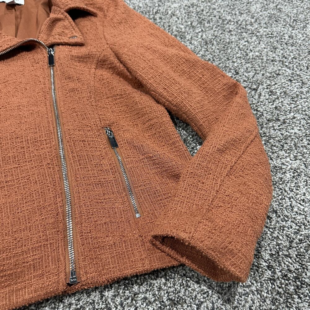 Nine West Women's Mocha Textured Knit Asymmetrical Zip Pockets Moto Jacket Small - Picture 4 of 10